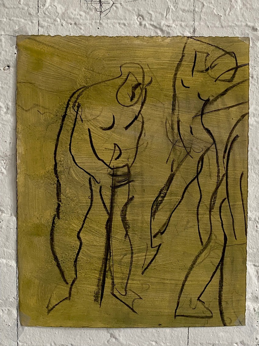 P Heineman Drawing Workshop: Three Figures (yellow green wash)